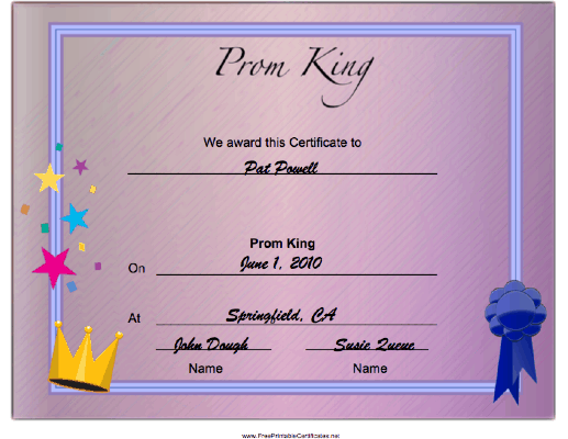 Prom King certificate