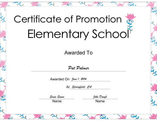 Promotion certificate