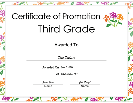 Third Grade Promotion certificate