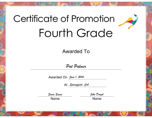 Fourth Grade Promotion certificate