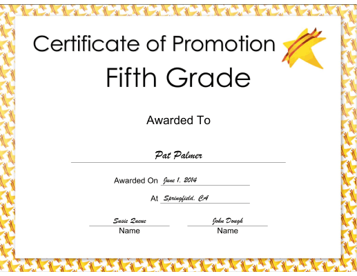 Fifth Grade Promotion certificate