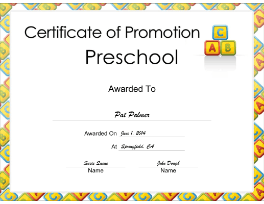 Preschool Promotion certificate