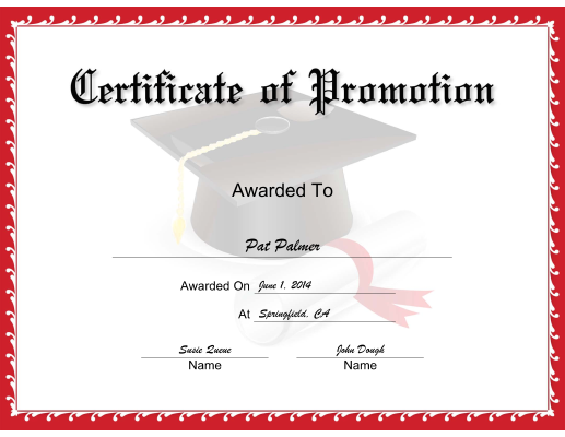 Red Promotion certificate