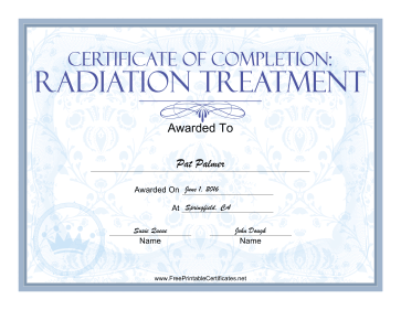 Radiation Treatment certificate