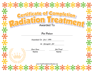 Radiation Treatment Kids certificate