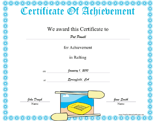 Rafting certificate