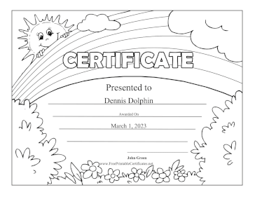 Rainbow Sunshine Black and White certificate