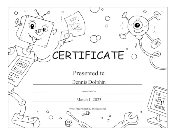 Robots And Computers Black and White certificate