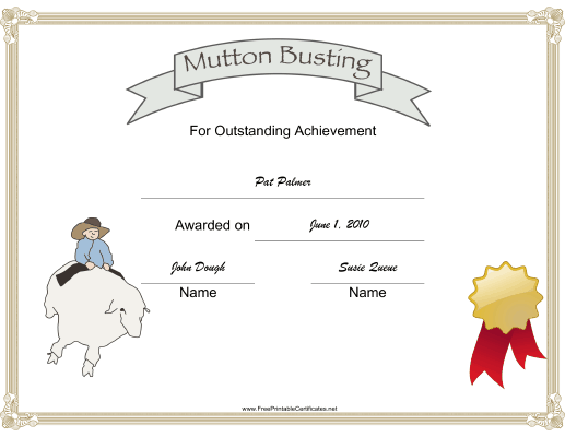 Rodeo Mutton Busting certificate