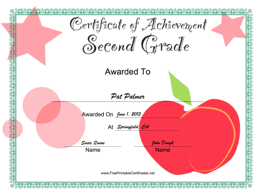 Second Grade Achievement certificate