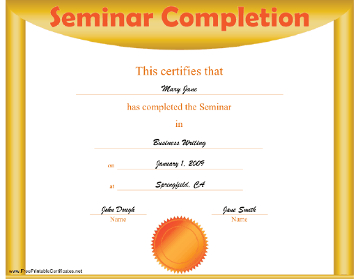 Seminar Completion certificate