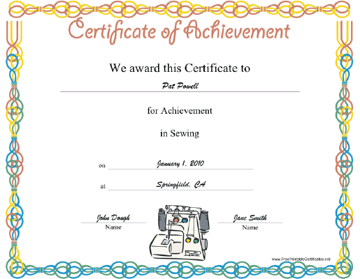 Sewing certificate