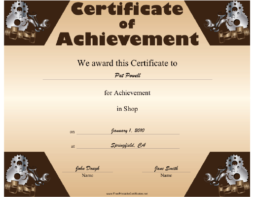 Shop certificate