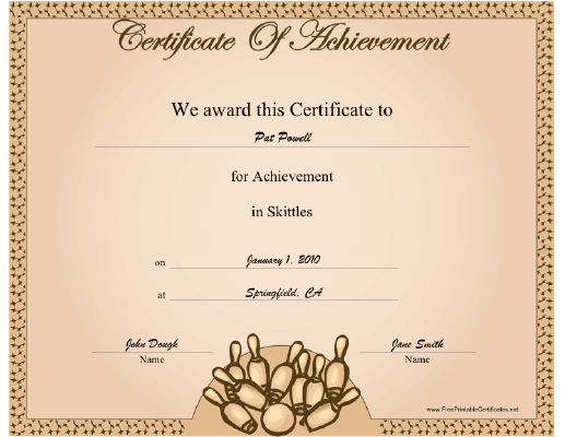 Skittles certificate