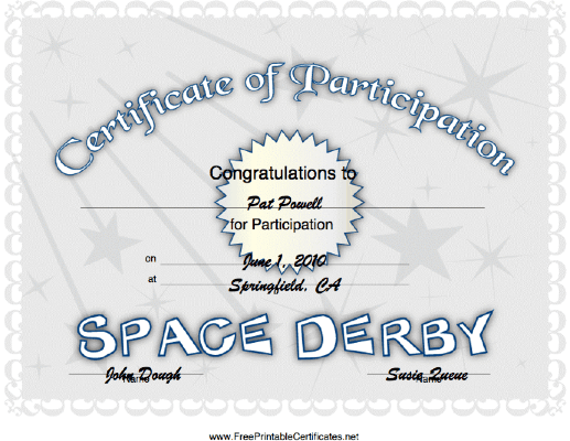 Space Derby Participation certificate