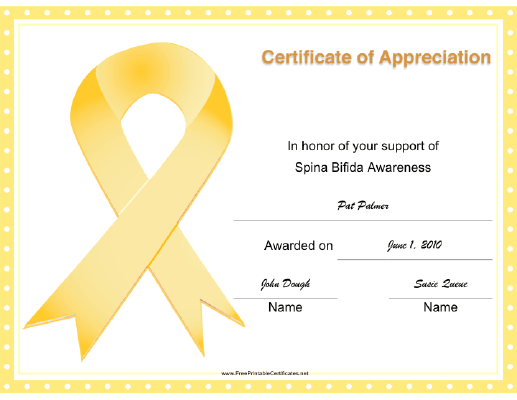 Spina Bifida Awareness Ribbon certificate