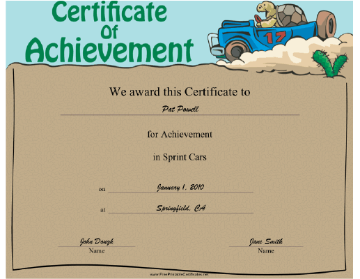 Sprint Cars certificate