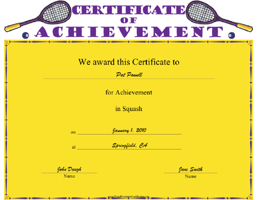 Squash certificate