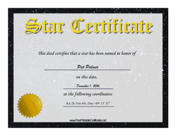 Star Adoption certificate