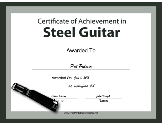 Steel Guitar Instrumental Music certificate