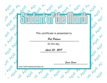 Student Of The Month April certificate