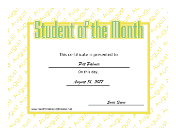 Student Of The Month August certificate