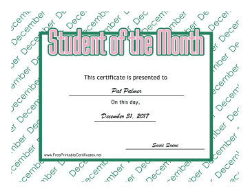 Student Of The Month December certificate