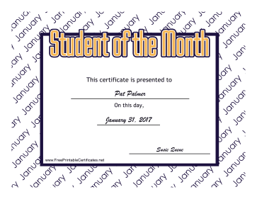 Student Of The Month January certificate