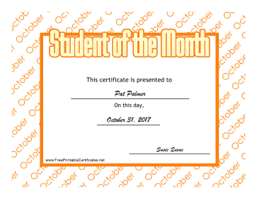 Student Of The Month October certificate