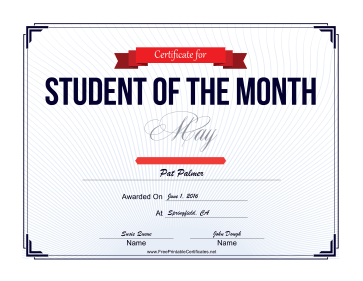 Student of the Month Certificate for May certificate