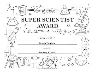 Super Scientist Award Black and White certificate