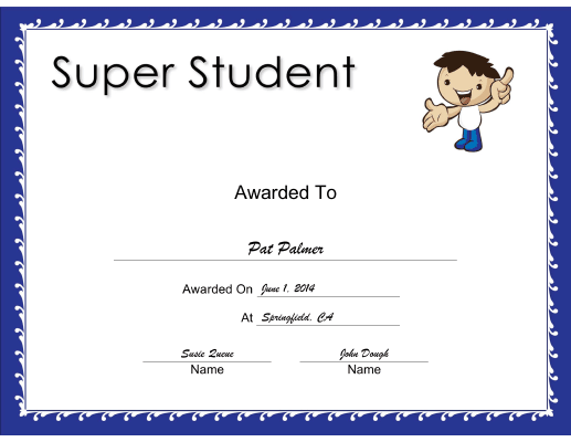 Super Student Boy certificate