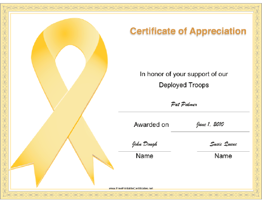 Support Deployed Troops Ribbon certificate