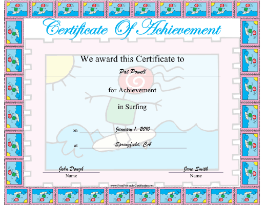 Surfing certificate