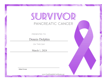 Survivor of Pancreatic Cancer certificate