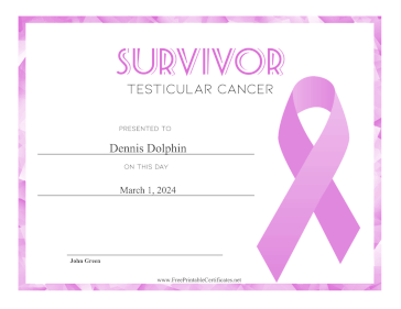 Survivor of Testicular Cancer certificate