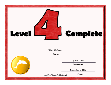 Swimming Lessons Level Four certificate