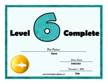 Swimming Lessons Level Six certificate