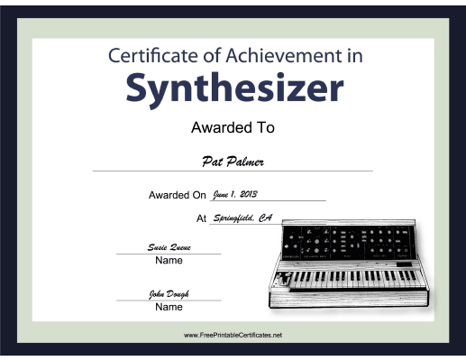 Synthesizer Instrumental Music certificate