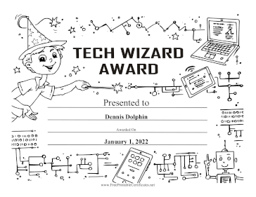 Tech Wizard Award Black and White certificate