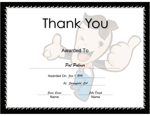 Thank You Large certificate