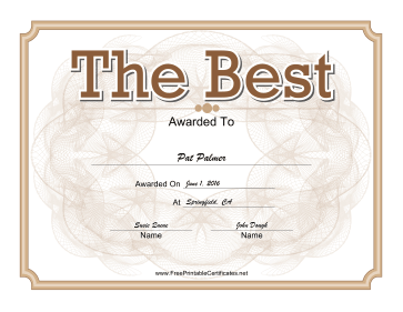 The Best Certificate Gold certificate