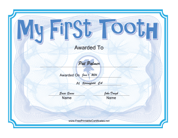 Tooth Fairy Blue certificate