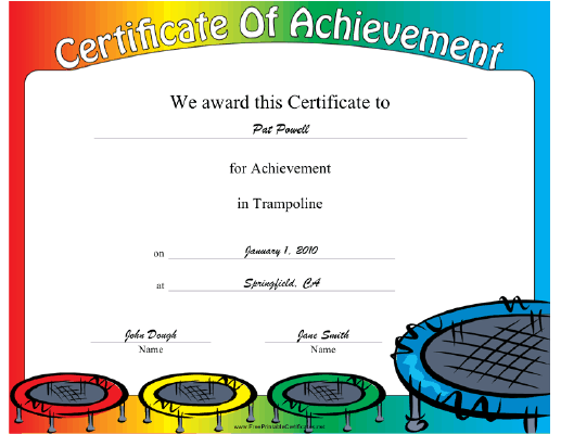 Trampoline certificate