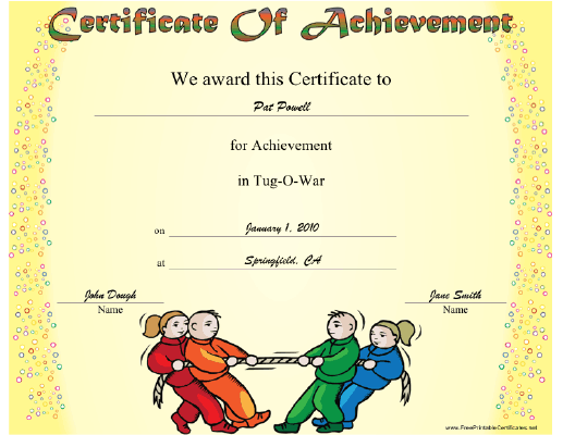 Tug-o-War certificate