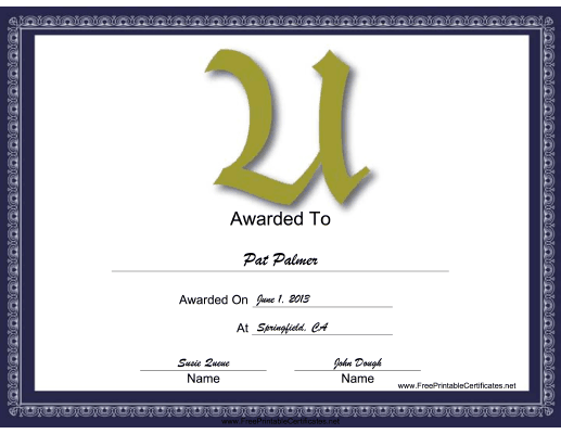 U Monogram certificate