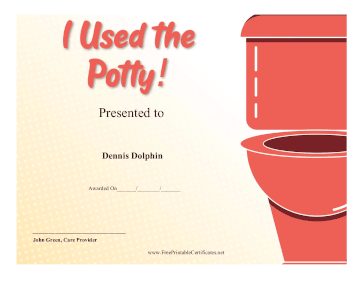 Used The Potty Award certificate