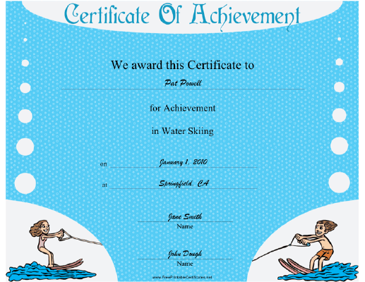 Water Skiing certificate