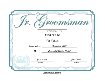 Wedding Junior Groomsman certificate