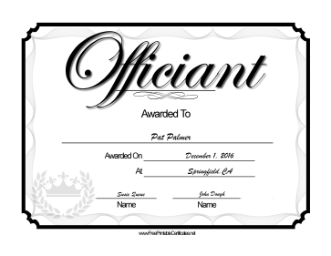 Wedding Officiant certificate